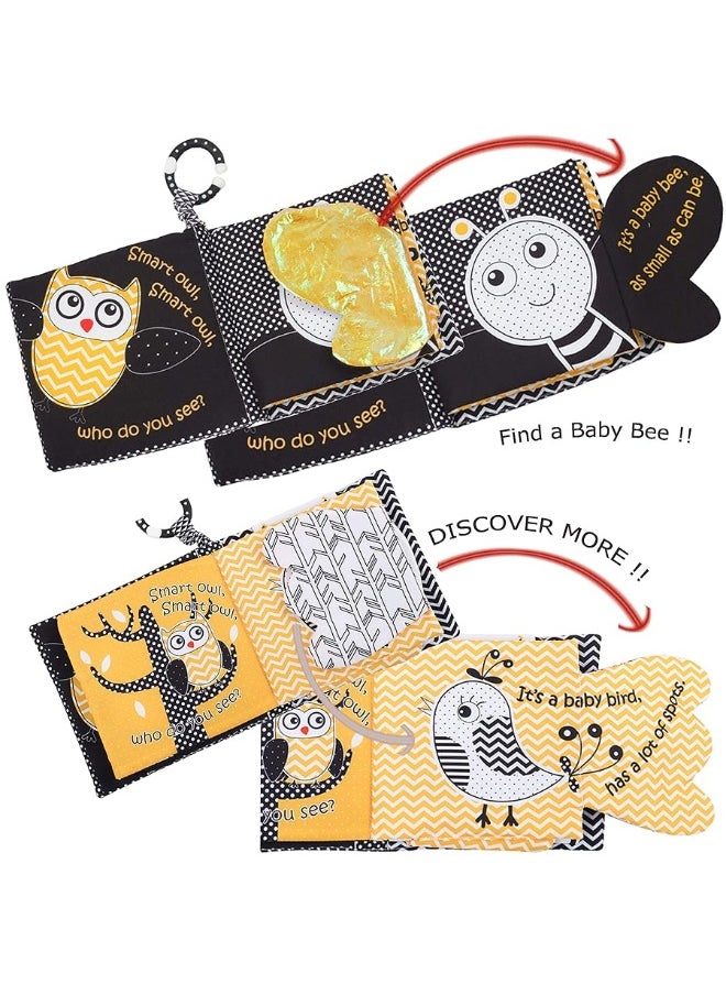 Bebe Mondo - Newborn Baby Book Toys 0 3 6 Months Soft Cloth Crinkle Books for Babies,Infant Tummy Time Mirror Toys High Contrast Sensory Toys Black White 1 Year Old Stroller Toys 3-6 Months Boy Girl Gift-Owl Bee - Image 1