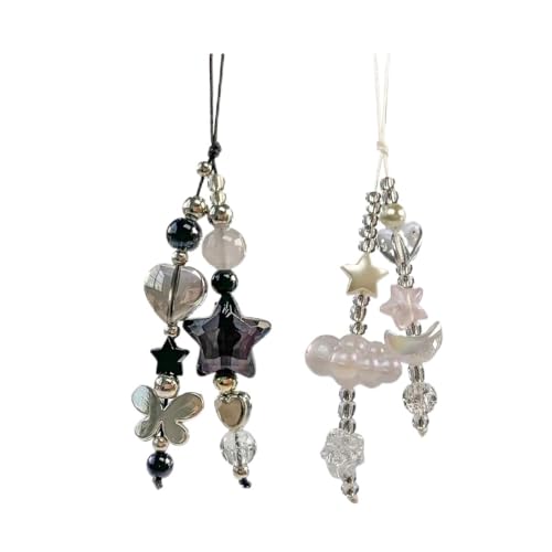 cioatu Homvog 1-4PCS Cute Phone Charms Aesthetic Y2K Cell Phone Charms Strap Strawberry Butterfly Star PhoneCharm Y2K Accessories for Bag Keychain Airpods Camera Pendants Decor (2x White Cloud Star) - Image 1