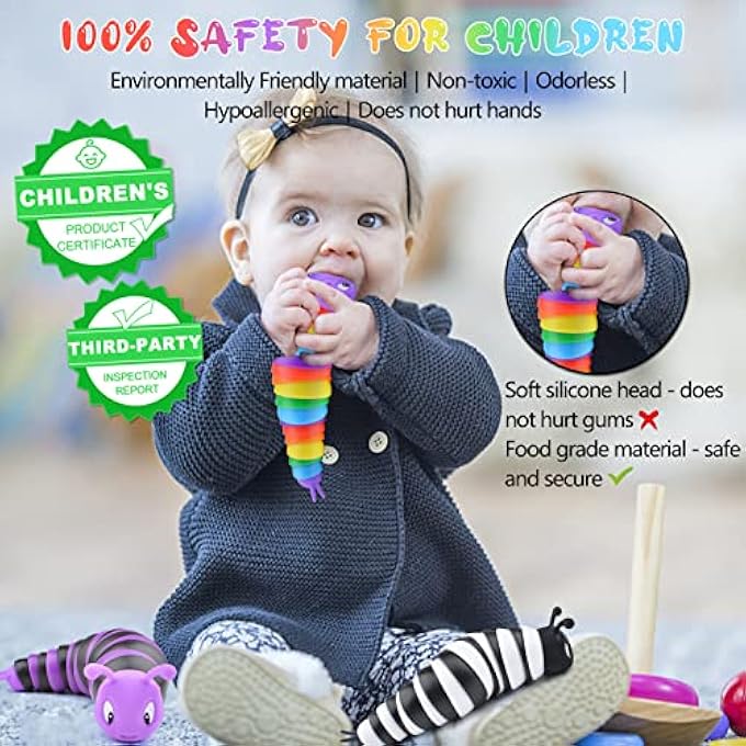Cevioce Fidget Slug Toy, Sensory Slug Fidget Toys for Kids & Adults, 3 PCS Autism Sensory Toys for Autistic Children Toddlers, Toddler Toys - 3 4 5 6 7 8+ Year Old Girl Boy Birthday Gifts A - Image 2