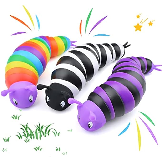 Cevioce Fidget Slug Toy, Sensory Slug Fidget Toys for Kids & Adults, 3 PCS Autism Sensory Toys for Autistic Children Toddlers, Toddler Toys - 3 4 5 6 7 8+ Year Old Girl Boy Birthday Gifts A - Image 1
