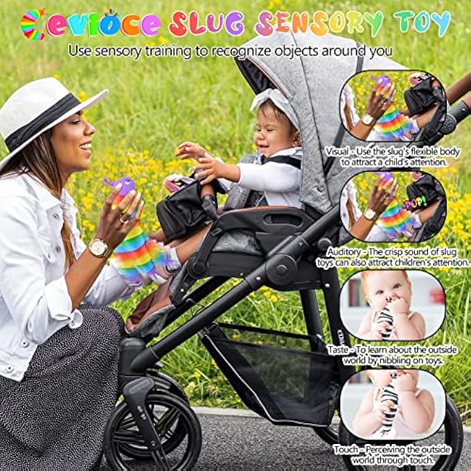 Cevioce Fidget Slug Toy, Sensory Slug Fidget Toys for Kids & Adults, 3 PCS Autism Sensory Toys for Autistic Children Toddlers, Toddler Toys - 3 4 5 6 7 8+ Year Old Girl Boy Birthday Gifts A - Image 3