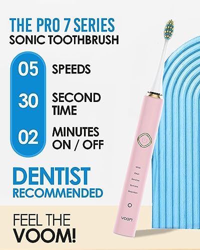 Voom Sonic Pro 7 Series Rechargeable Electronic Toothbrush Advanced Oral Care Technology 2Minute Timer wQuadrant Pacing 5 Adjustable Speeds - Image 5