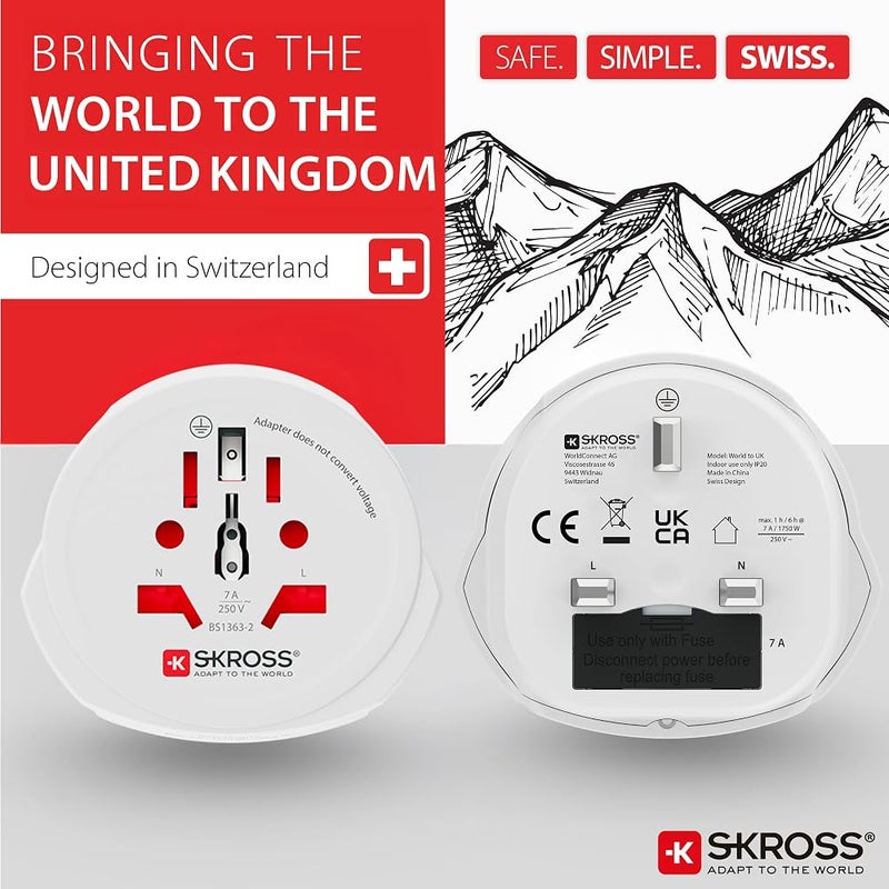 سكروس محول كهربائي من شركة SKROSS برقم الموديل 1500225-E، يدعم التوصيل بين الولايات المتحدة والمملكة المتحدة، من نوع 7A (BS). - Image 2
