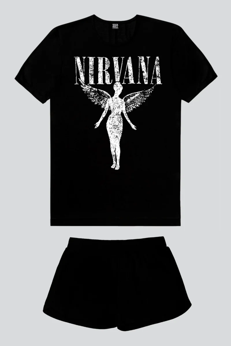روك اند رول Melek Nirvana Black Short Sleeve Women's Shorts Set