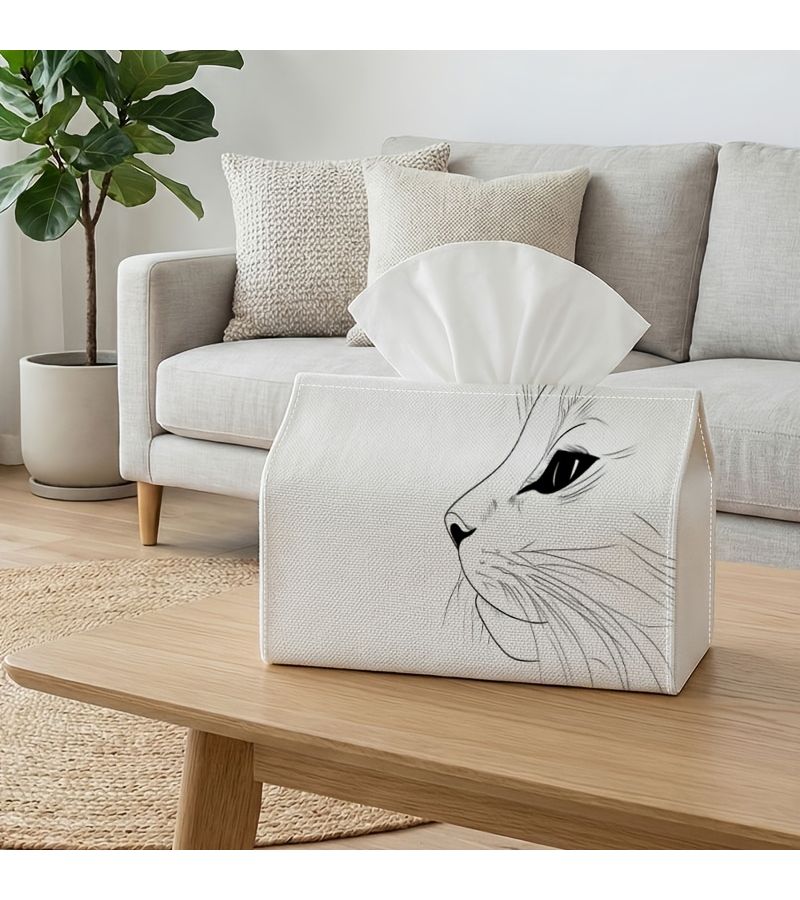 علبة مناديل مستطيلة مفرّغة برسم وجه قط – ديكور منزلي - Image 4