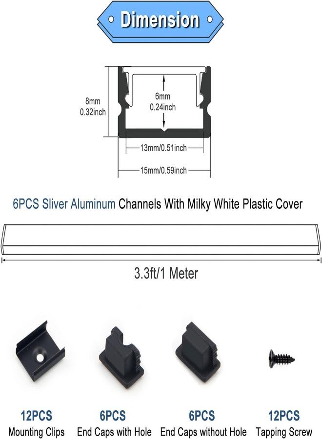 VST 20pack 3.3ft LED Channel, U Shape Led Diffuser Channel, LED Aluminum Channel System with Black Cover, End Caps and Mounting Clips, Aluminum Profile for LED Strip Light Very Easy Installation - Image 2