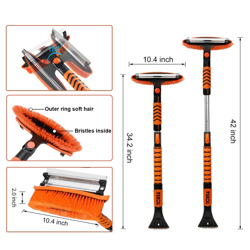 Tirol 42'' Ice Scraper and Extendable Snow Brush Emergency Snow Shovel Snow Broom with Foam Grip 180Â° Pivoting Brush Head Snow Scraper for Cars, Trucks, SUVs, Vehicle - Image 2