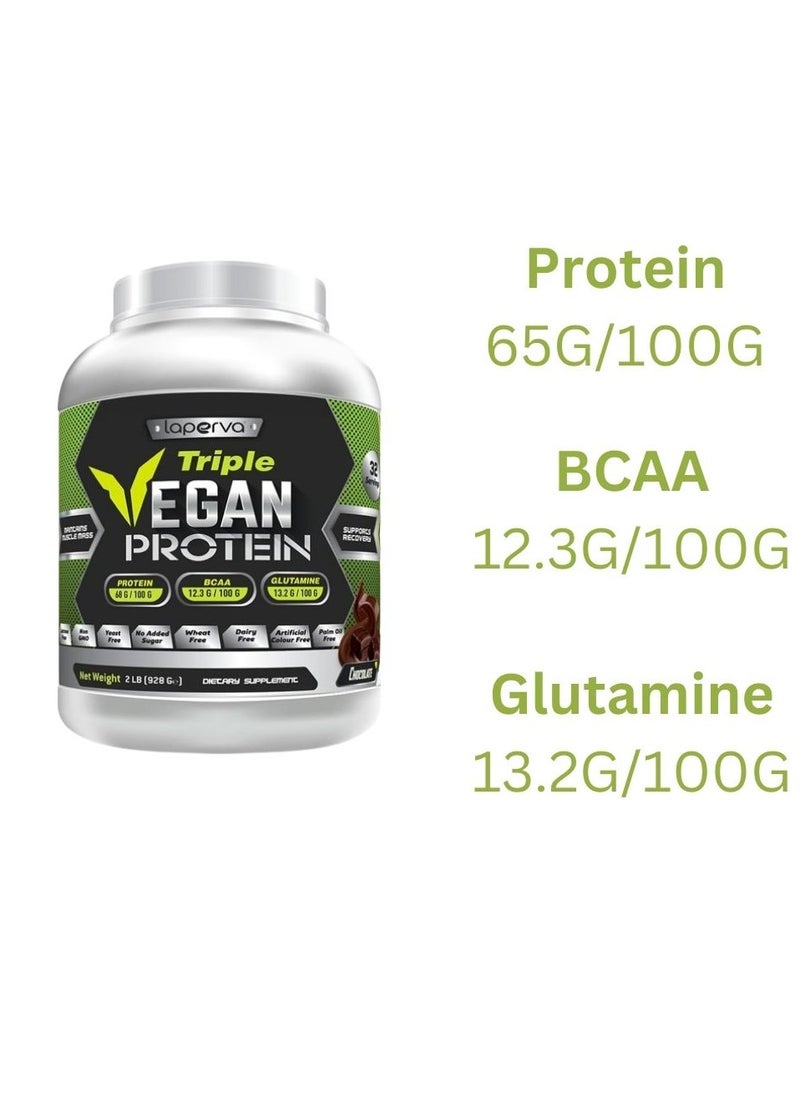 Laperva Laperva Triple Vegan Protein, Maintains Muscles Mass and Supports Recovery, Suitable for Vegetarians, Chocolate Flavor, 2 Lbs  - Image 2
