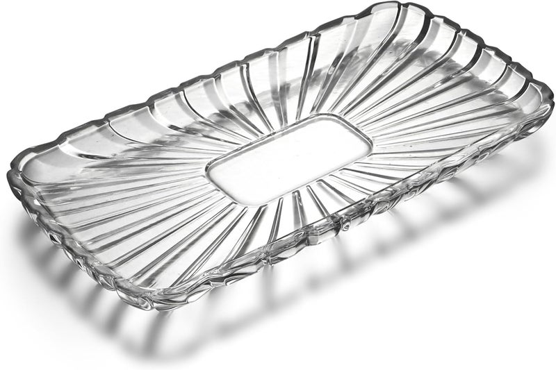WRINGO Plate Set of 1 pcs Bead Rim Decorative 15 inch Crystal Clear Glass Plate- Dry Fruits Sweets Chocolate Snack Plate for Dining,Catering Event, Dinner Parties,Wedding Dinner Plate (WS-04) - Image 1