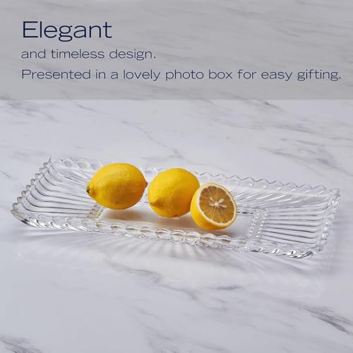 WRINGO Plate Set of 1 pcs Bead Rim Decorative 15 inch Crystal Clear Glass Plate- Dry Fruits Sweets Chocolate Snack Plate for Dining,Catering Event, Dinner Parties,Wedding Dinner Plate (WS-04) - Image 5