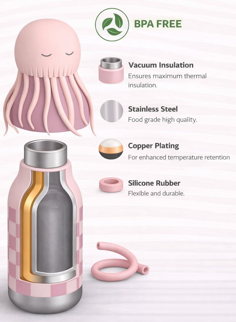 Asobu Jellyfish Bestie Bottle 16oz Kids Insulated Water Bottle with Straw, Vacuum Stainless Steel, Leakproof BPA-Free, Cute Jellyfish Design, Cold 24h Hot 12h, School Travel Bottle - Image 4