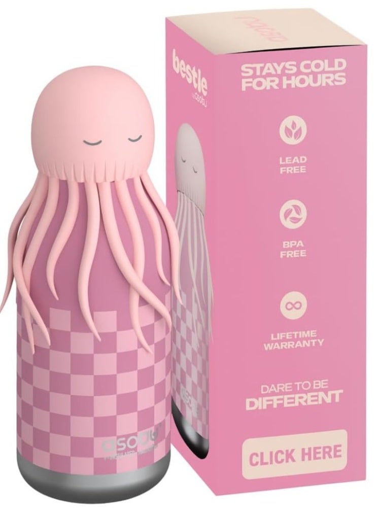 Asobu Jellyfish Bestie Bottle 16oz Kids Insulated Water Bottle with Straw, Vacuum Stainless Steel, Leakproof BPA-Free, Cute Jellyfish Design, Cold 24h Hot 12h, School Travel Bottle - Image 1