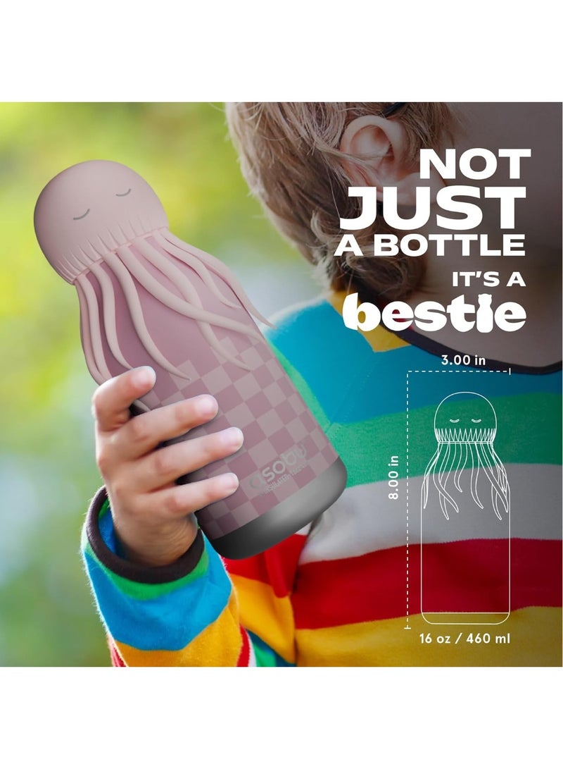 Asobu Jellyfish Bestie Bottle 16oz Kids Insulated Water Bottle with Straw, Vacuum Stainless Steel, Leakproof BPA-Free, Cute Jellyfish Design, Cold 24h Hot 12h, School Travel Bottle - Image 5