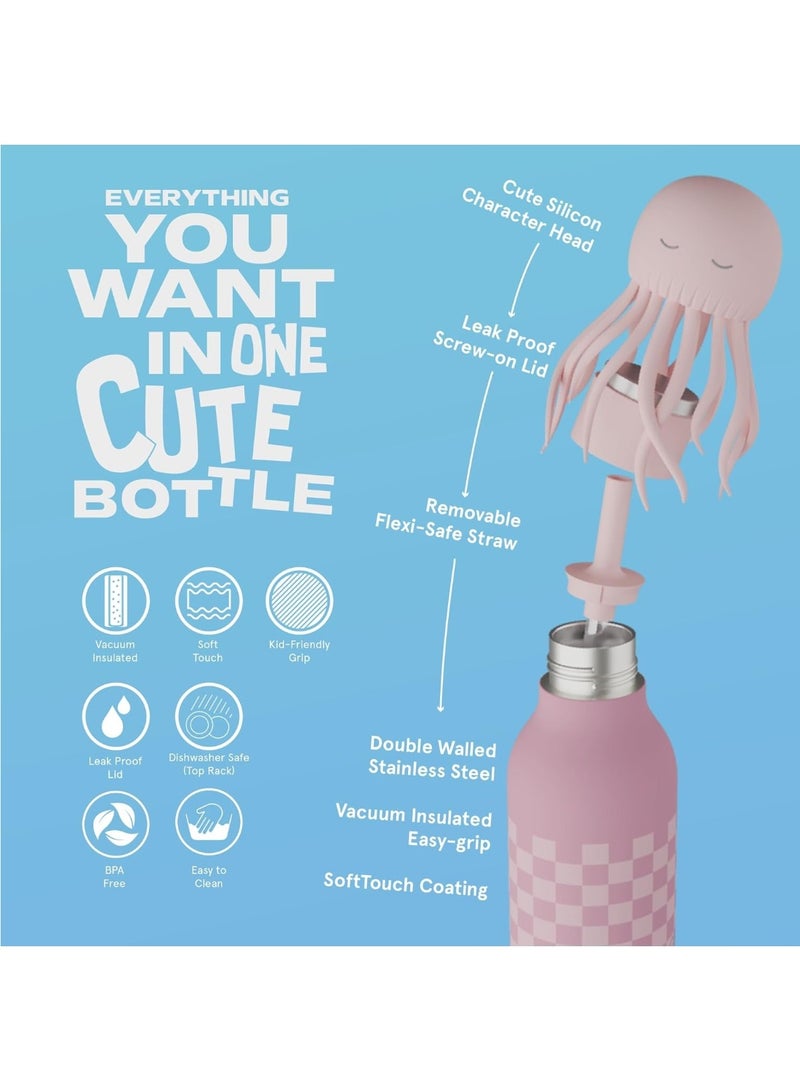 Asobu Jellyfish Bestie Bottle 16oz Kids Insulated Water Bottle with Straw, Vacuum Stainless Steel, Leakproof BPA-Free, Cute Jellyfish Design, Cold 24h Hot 12h, School Travel Bottle - Image 3