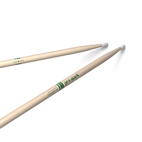 ProMark Drum Sticks - Classic Forward 5A Drumsticks - Drum Sticks Set - Oval Nylon Tip - Natural, Raw Hickory Drumsticks - Consistent Weight and Pitch - 1 Pair - Image 1