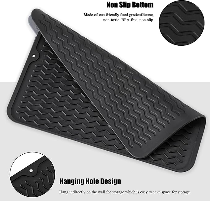 EZYHOME Silicone Dish Drying Mat for Kitchen Counter, Dish Drying Pad for Sink, Refrigerator or Drawer, Countertop Protection Pad - 45cm x 40cm Large - Image 4