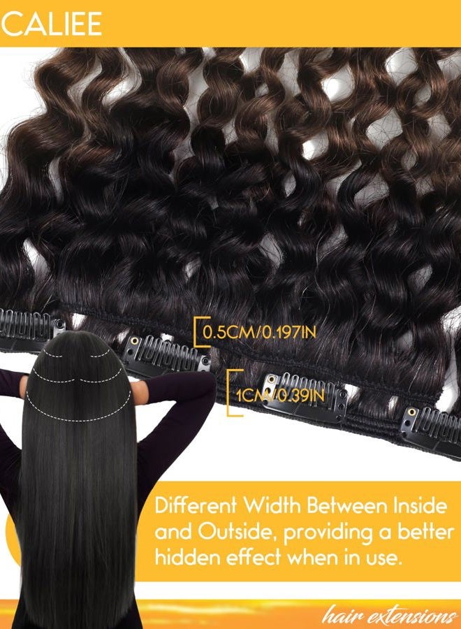Caliee 22Inch Clip in Hair Extension Jerry Curly Double Weft Human Hair 3B 3C Curly Ombre Color Natural Hair Black Color into #4 Dark Brown Color 120Gram with 7 Pieces 17 Clips Per Pack - Image 4