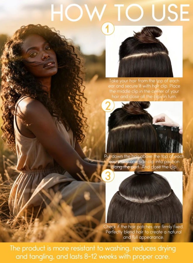 Caliee 22Inch Clip in Hair Extension Jerry Curly Double Weft Human Hair 3B 3C Curly Ombre Color Natural Hair Black Color into #4 Dark Brown Color 120Gram with 7 Pieces 17 Clips Per Pack - Image 5