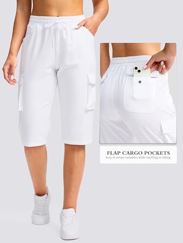 Viodia 15" Long Shorts for Women Hiking Cargo Bermuda Shorts Lightweight Quick Dry Knee Length Capris for Summer Travel Fishing White - Image 4