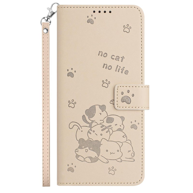 erorex For Tecno Spark 40 Pro 4G Embossed Kitten Phone Leather Case with Lanyard(Beige) - Image 2