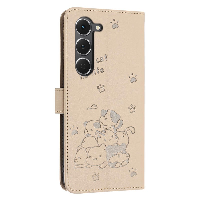 erorex For Tecno Spark 40 Pro 4G Embossed Kitten Phone Leather Case with Lanyard(Beige) - Image 3