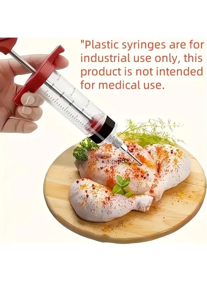 Red Stainless Steel Meat Marinade Injector Set 1oz 3 Needles Brush BBQ Kitchen Tool - Image 1