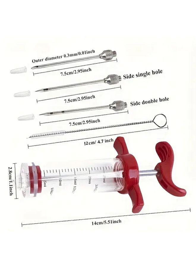 Red Stainless Steel Meat Marinade Injector Set 1oz 3 Needles Brush BBQ Kitchen Tool - Image 3
