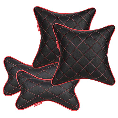 AUTOFIT Double Quilted Universal Car Cushion + Neck Rests (Black and Red) -Combo Pack of 4 Piece, Polypropylene Cotton - Image 1