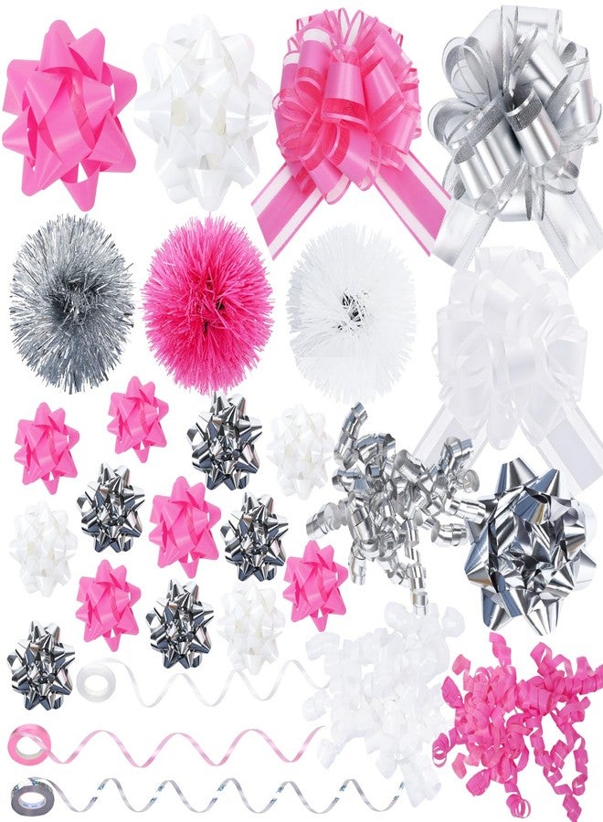 HEYTIMI HEYTIMl 48 Pcs Valentine Day Pink Gift Bows for Wrapping Assortment Set 42 Multi-Colored Assorted Size Self Adhesive Present Bows and 6 Rolls Curling Ribbons for Gift Wrapping Holiday Parties Decor - Image 1