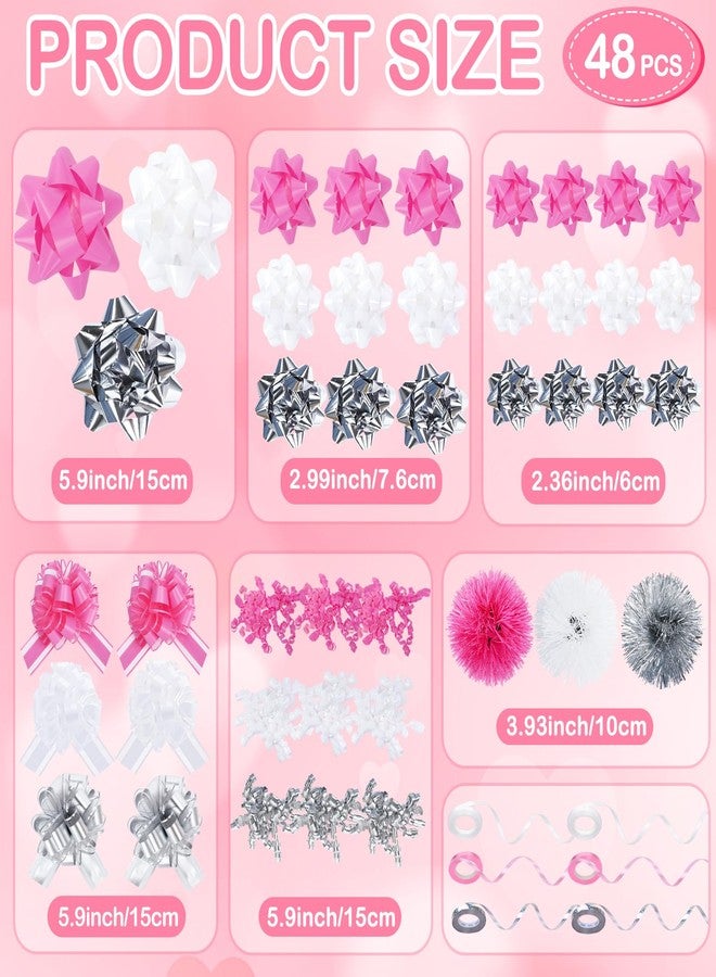 HEYTIMI HEYTIMl 48 Pcs Valentine Day Pink Gift Bows for Wrapping Assortment Set 42 Multi-Colored Assorted Size Self Adhesive Present Bows and 6 Rolls Curling Ribbons for Gift Wrapping Holiday Parties Decor - Image 2