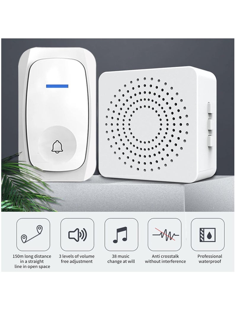 Generic - Digital Wireless DC Doorbell Wiring Free, Adjustable Volume 38 Ringtones, Door Chime Kit Pager Strong Signal Can Penetrate 3 to 4 Wall Range up to 150 Meters - Image 1
