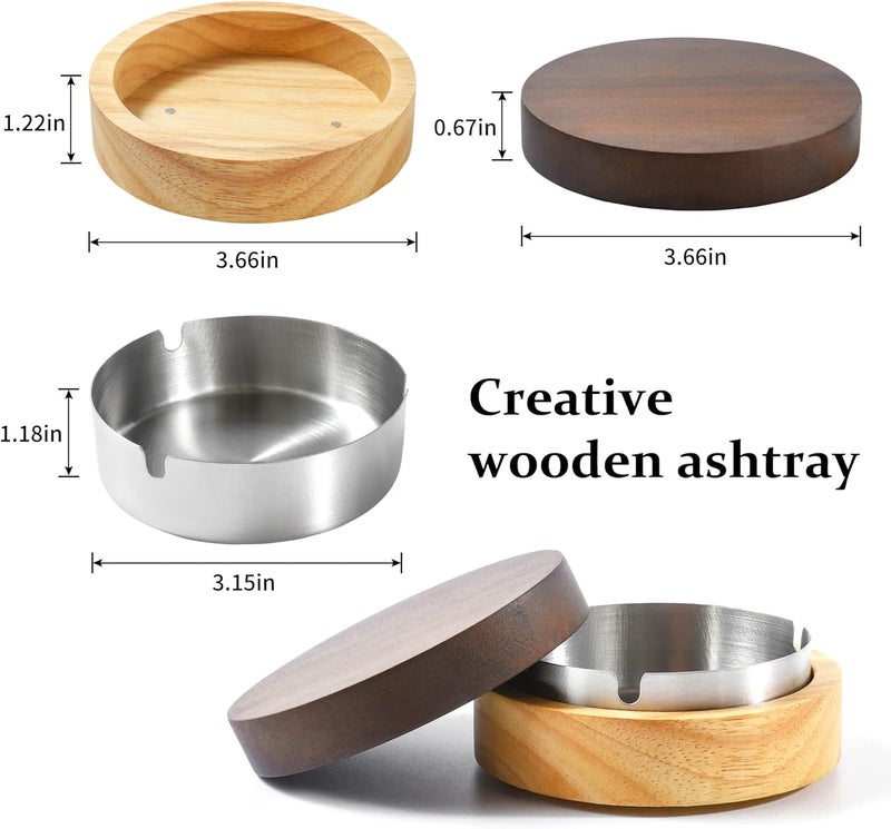 DDAJJAJ Cute Ashtrays for Cigarettes Ash Tray with Lid Wooden Ashtray with Stainless Steel Portable Decorative Ashtray Windproof Ashtray for Home,Patio,Office,Outdoors,Indoor,Parties - Image 5