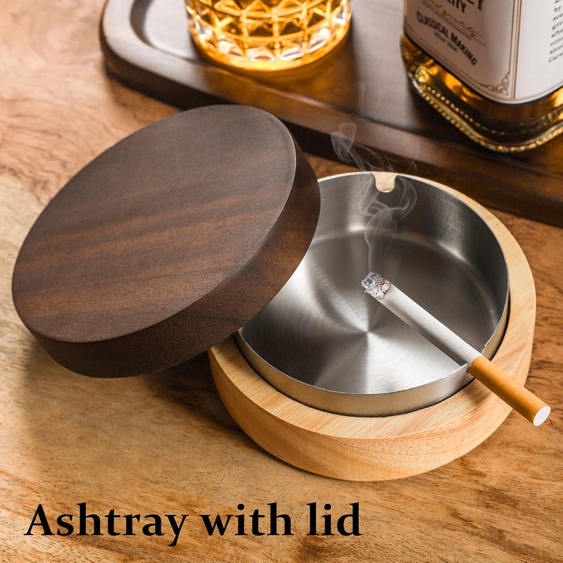 DDAJJAJ Cute Ashtrays for Cigarettes Ash Tray with Lid Wooden Ashtray with Stainless Steel Portable Decorative Ashtray Windproof Ashtray for Home,Patio,Office,Outdoors,Indoor,Parties - Image 2