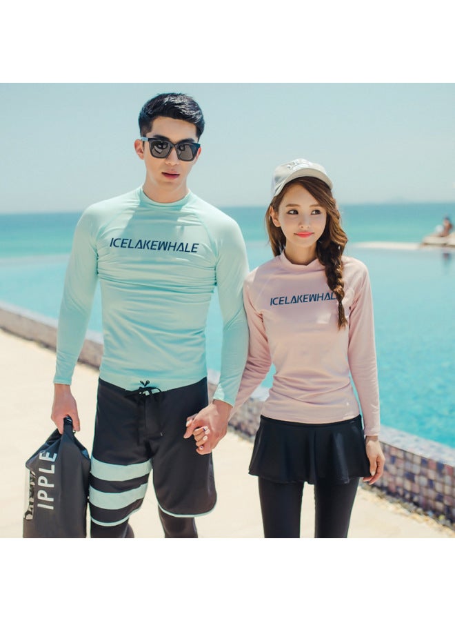 Parent-Child Swimsuit Diving Suit Split Swimsuit Father-Son Long Sleeve Trousers Men's And Women's Snorkeling Surfer Suit Female Skirt Jellyfish Suit-Color:Men's Green Three-piece Set- - Image 5