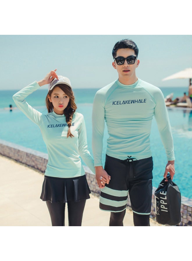 Parent-Child Swimsuit Diving Suit Split Swimsuit Father-Son Long Sleeve Trousers Men's And Women's Snorkeling Surfer Suit Female Skirt Jellyfish Suit-Color:Men's Green Three-piece Set- - Image 1