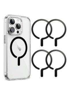 4Pcs Universal Metal Rings Compatible with Magsafe Sticker Magnetic Wireless Car Charger Black