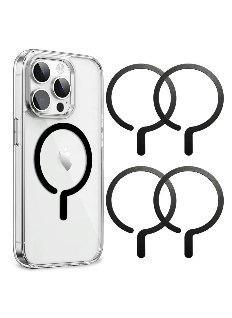 SYOSI - 4Pcs Universal Metal Rings Compatible with Magsafe Sticker Magnetic Wireless Car Charger Black - Image 1