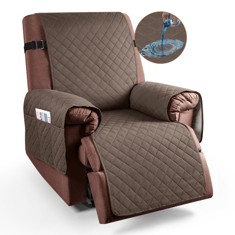 KinCam KinCam 100 Waterproof Recliner Chair Cover Reclining Couch Covers for Pets Dogs Recliner Couch Slipcover Furniture Protector with Elastic Straps for Kids236 Brown