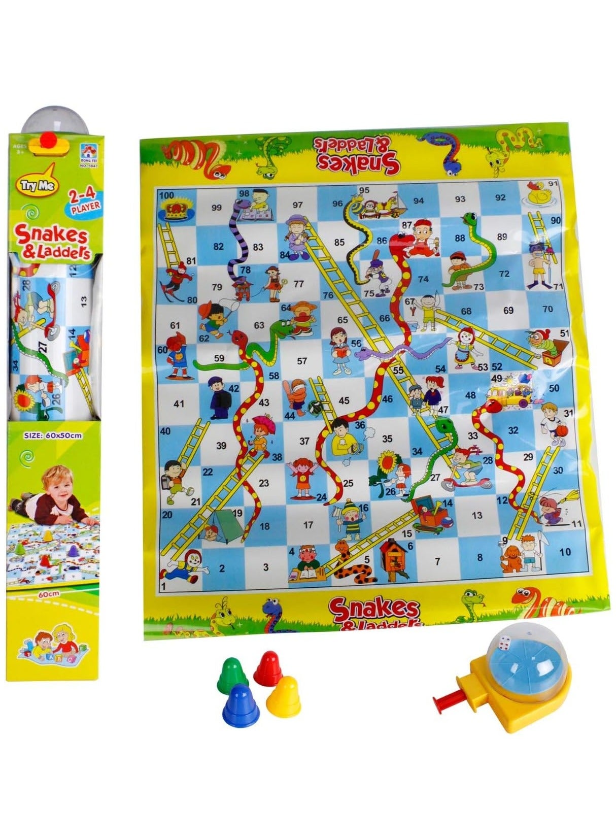 Snakes and Ladders Board Game – Classic Family Game for Kids and Adults, Foldable Playing Board with Dice and Game Pieces – Ideal for Travel, Party, and Indoor Fun