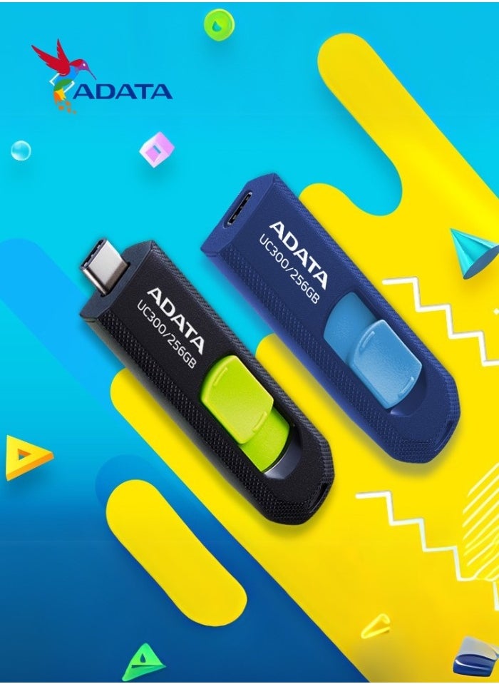 ADATA - UC300 64GB USB 3.2 Gen 1 Type-C Flash Drive | Lightweight and Fast Data Transfer | Green Black - Image 1