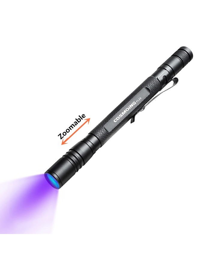 COSMOING UV Flashlight, LED 395nm Ultraviolet Flashlight, Zoomable Pen Blacklight Flashlight IP54 Waterproof Detector for Pet Urine, Cat Dog Stains, Bed Bug, Household Wardrobe Toilet - Image 1