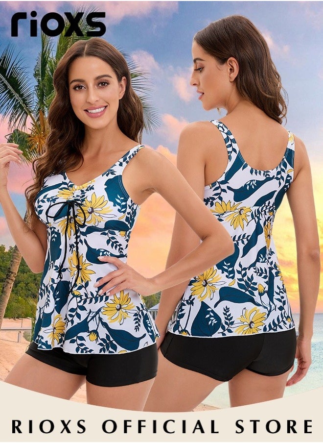 RIOXS - Womens Tankini Swimsuits Two Piece Tummy Control Bathing Suits Ruffle Swim Tank Top with Shorts Swimwear - Image 1