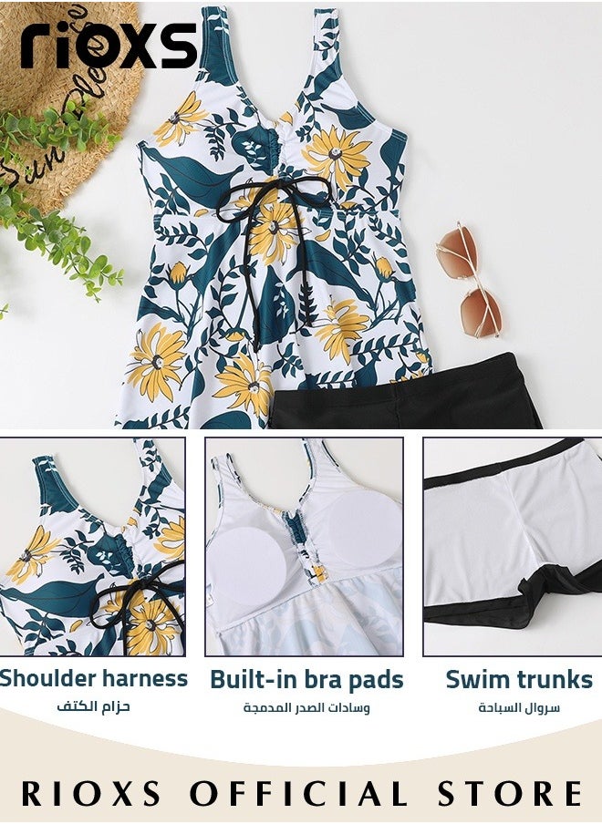 RIOXS - Womens Tankini Swimsuits Two Piece Tummy Control Bathing Suits Ruffle Swim Tank Top with Shorts Swimwear - Image 1