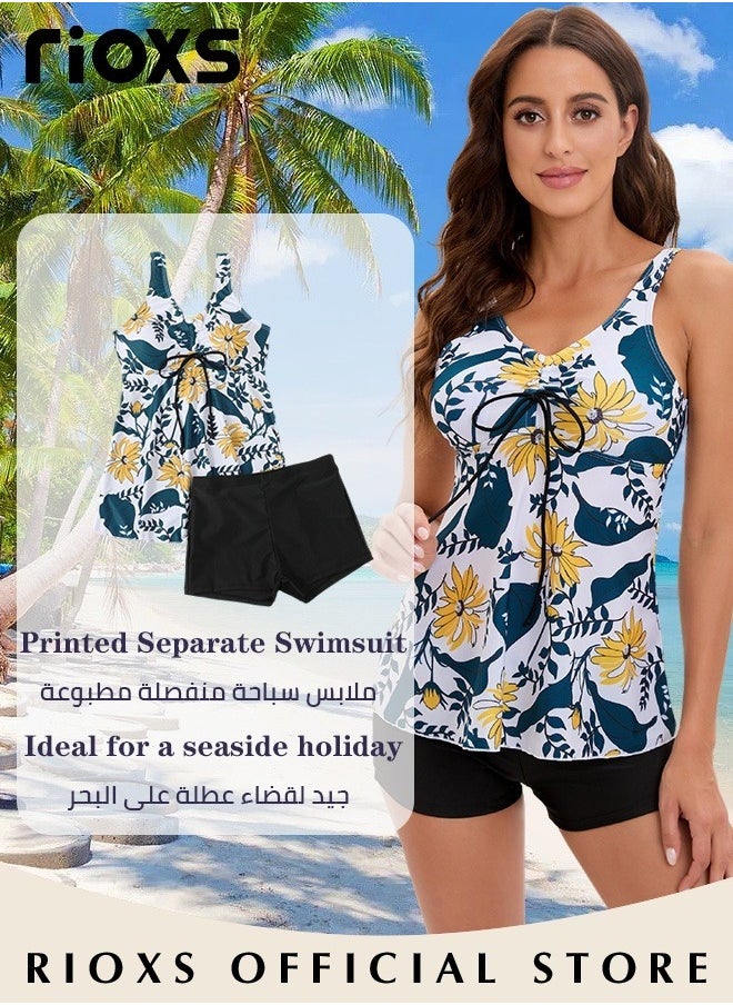 RIOXS - Womens Tankini Swimsuits Two Piece Tummy Control Bathing Suits Ruffle Swim Tank Top with Shorts Swimwear - Image 1