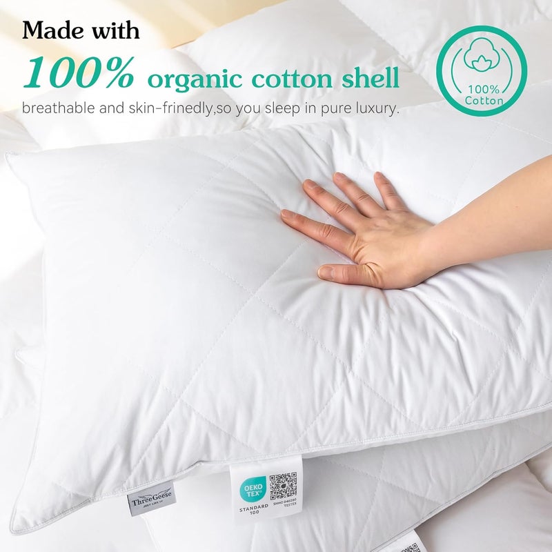 Three Geese White Goose Feather Cotton Pillows Standard Size Set of 2- Soft 600 Thread Count 100% Cotton, Medium Firm,Soft Support Surround Fill Cotton (Standard Size:Pack of 2) - Image 4