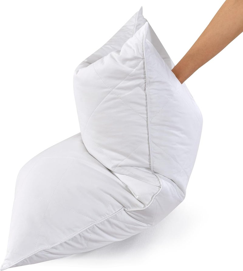 Three Geese White Goose Feather Cotton Pillows Standard Size Set of 2- Soft 600 Thread Count 100% Cotton, Medium Firm,Soft Support Surround Fill Cotton (Standard Size:Pack of 2) - Image 1