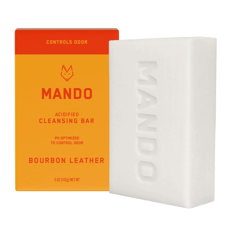 Mando Acidified Cleansing Bar - 24-Hour Odor Control - Removes Odor Better than Soap - Moisturizing Formula - SLS Free, Paraben Free - Safe For Sensitive Skin - Bourbon Leather - Image 1