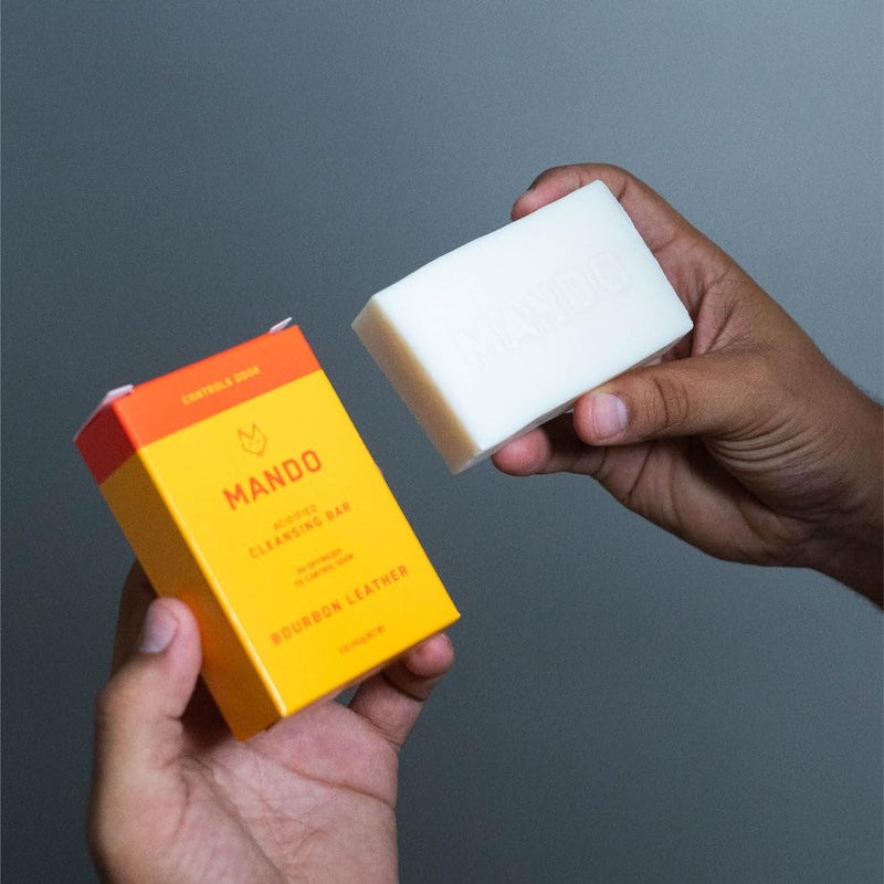 Mando Acidified Cleansing Bar - 24-Hour Odor Control - Removes Odor Better than Soap - Moisturizing Formula - SLS Free, Paraben Free - Safe For Sensitive Skin - Bourbon Leather - Image 5