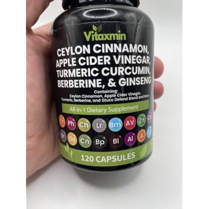 vitaxmin Ceylon Cinnamon Capsules with Berberine, Apple Cider Vinegar, Turmeric Curcumin, Chromium, Gymnema Sylvestre, Ginseng - Daily Wellness Supplement 120 Caps Made in USA - Image 2