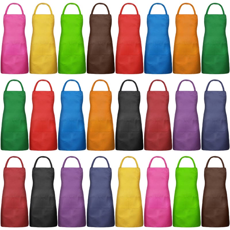 Tarpop 24 Pack Bib Aprons Unisex Commercial Apron Resistant Apron Kitchen BBQ Crafting Aprons for Women Men Chef Mixed Colors
